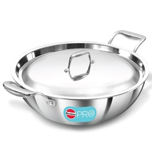 Hawkins Pro Deep-Fry Pan, Triply Stainless Steel Kadhai with Stainless Steel Handles and Stainless Steel Lid - 6 Litres (For 6–8 People)