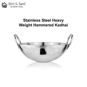 Sri and Sam STAINLESS STEEL HEAVY WEIGHT HAMMERED KADHAI, Heavy Gague Steel Ideal for Everyday Cooking & Deep Frying image 2