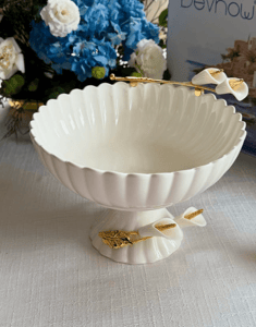 Devnow Ceramic Platter with Gold Accents – Elegant Serveware for Hosting & Gifting – Large Footed Platter
