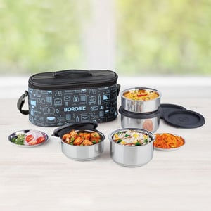Borosil Carry fresh Lunch Box, Vaccum Insulated Leak Proof Containers - 4 Container