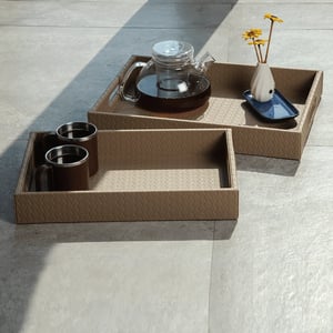 Three Sixty Multipurpose Trays – Set of 2 (1 Large, 1 Medium), Premium Faux Leather Finish - Beige