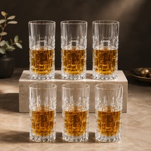 Blinkmax Crystal Cut Highball Tumbler Glasses, Set of 6