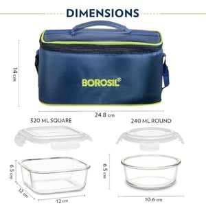 Borosil Klip n Store Universal Lunchbox | Set of 4 (320ml x 2 Square + 240ml x 2 Round), Borosilicate Glass | Microwave & Dishwasher ... image 3