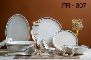 Aquatic Japan 36-Piece Premium Magnesium Porcelain Dinner Set (Indian Thali Shape), 24k Gold Plated