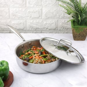 Vinod Platinum Triply Stainless Steel Saute Pan with Lid | Induction & Gas Compatible
