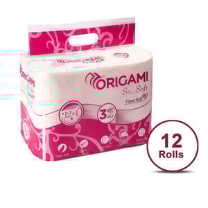 Origami 3-Ply Toilet Paper Rolls (Pack of 12), Anti Clog Paper