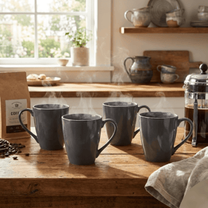 Tatva Porcelain 4 Pcs Mug Set, 300 ml Mugs suitable for Coffee and Teas - Design - 1