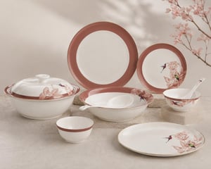 Sivica Japan 40-Piece Premium Magnesium Porcelain Dinner Set – Pink Hummingbird