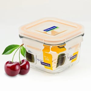 GLASSLOCK CLASSIC AIRTIGHT TEMPERED FOOD CONTAINER - SQUARE - 210 ML, Leak Proof, BPA Free, Microwave & Freezer Safe & Airtight