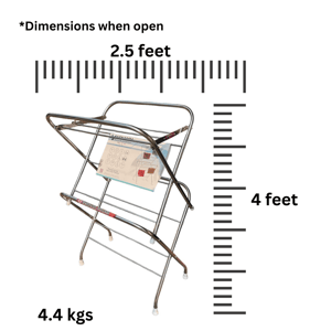 Vasnam Stainless Steel Mini Cloth Drying Stand, 9 Rods | 25 Feet Drying Area, Foldable, Rolling Wheels, Portable image 3
