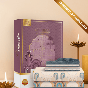 Trident Carnival Gold Bedsheet (Art Deco Collection), 100% Cotton King Size (108"x108") Bedsheet for Everyday Use and Gifting - Design: C