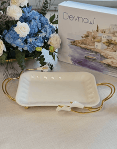 Devnow Ceramic Platter with Gold Accents – Elegant Serveware for Hosting & Gifting – Rectangular Platter
