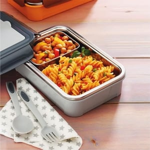Dubblin Buffet Lunch Box, Stylish & Compact with separate Spoon & Fork Compartment, Well suited for school use - Gray
