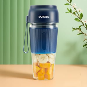 Borosil NutriGrip Blue Portable Blender | 40W Low-Noise DC Motor | 300ml Unbreakable PC Jar | USB Rechargeable | Turbo 6 Blade Action | Smoothies, Shakes, Soft Fruit, Protein Mix | 1 Year Warranty