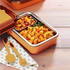 Dubblin Buffet Lunch Box, Stylish & Compact with separate Spoon & Fork Compartment, Well suited for school use - Yellow