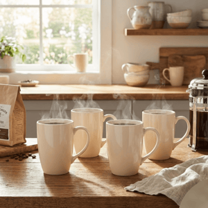 Tatva Porcelain 4 Pcs Mug Set, 300 ml Mugs suitable for Coffee and Teas - Design - 5