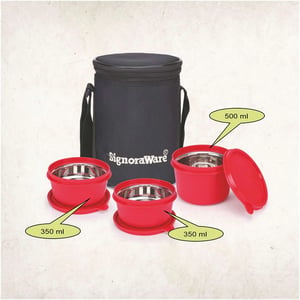 Signoraware Monarch Executive Medium Microsafe Steel |Microwave Safe Lunch Box (3 Stainless Steel Containers + Insulated Bag) (500ml+350ml+350ml) , Set of 3 | Office Series image 7