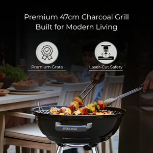 Exousia Charcoal BBQ Grill - 47 cms, Porcelain Coating Fire Bowl and Lid with 4 Legs for Sturdy Balance image 2