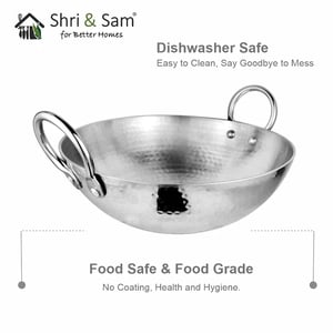Sri and Sam STAINLESS STEEL HEAVY WEIGHT HAMMERED KADHAI, Heavy Gague Steel Ideal for Everyday Cooking & Deep Frying image 3