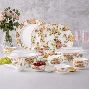 Borosil Premia Series 37 pcs Dinner Set, Made of Opalware, Excellent for Daily Utility - Amora
