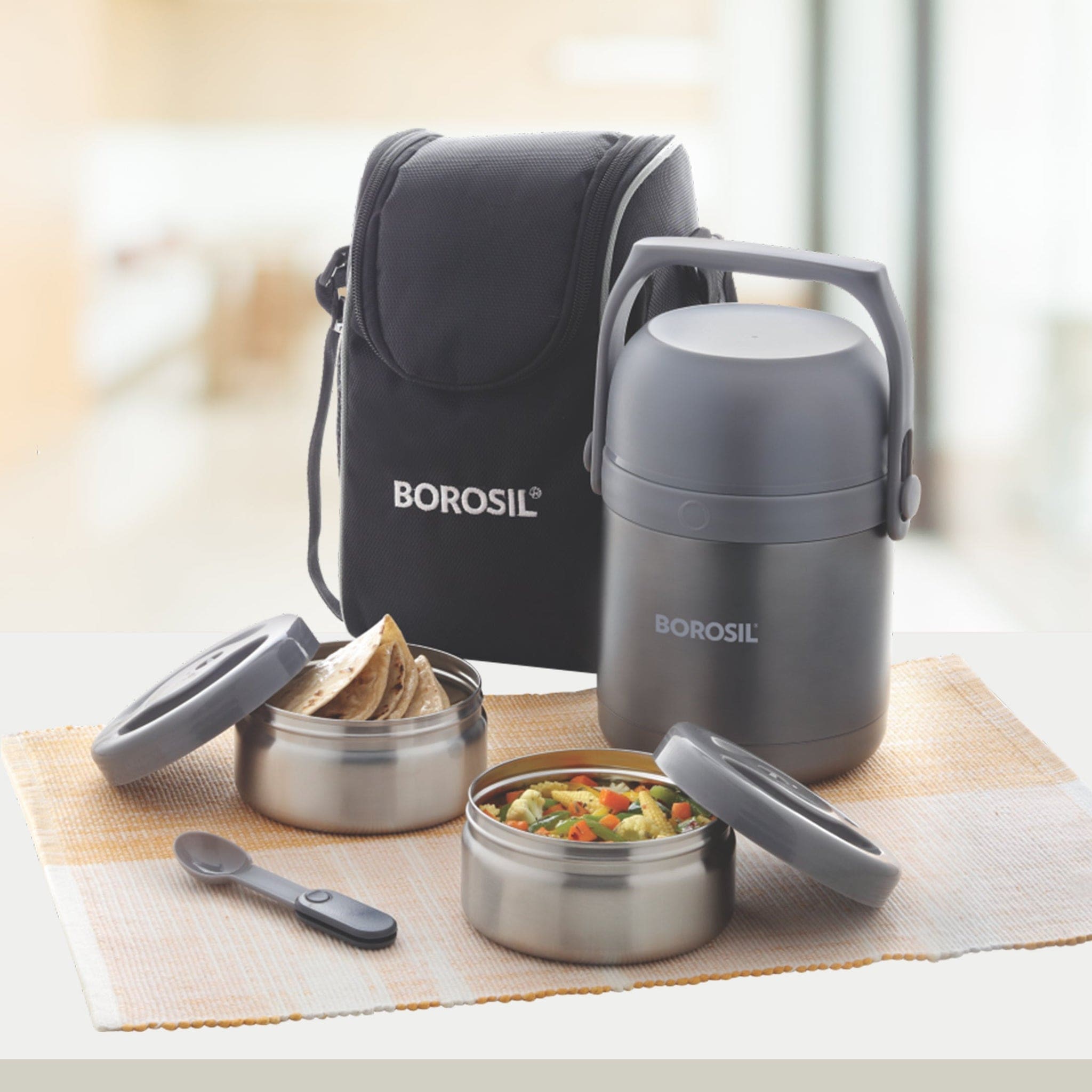 Borosil Hydra Hot & Fresh Lunch Box, Keeps Hot for upto 8 Hours - 2 Container