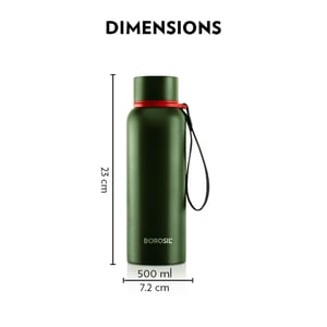 Borosil Trek Vaccum Bottle, Matt Finish Exterior, Keeps Hot & Cold for upto 12 Hours - 500ml, Green