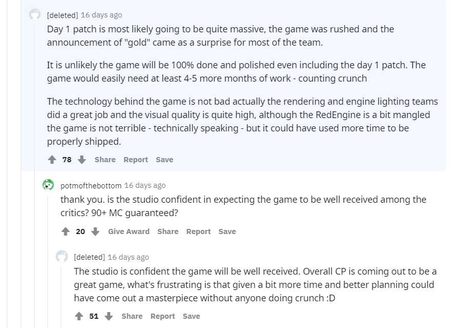 CDPR vývojár na Reddite