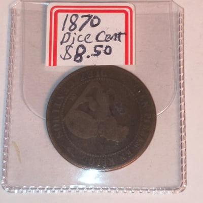 1870 Dice Cent coin in display case - Image 2 of 2