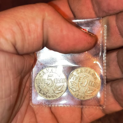 Canadian 5-Cent Coins in Plastic Display - Image 1 of 3