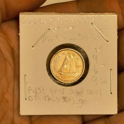Canadian 1969 10-cent coin mounted in square display - Image 2 of 2