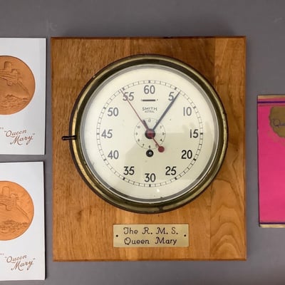 RMS Queen Mary Original Mounted Ship’s Clock and Brochures  - Image 2 of 11