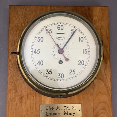 RMS Queen Mary Original Mounted Ship’s Clock and Brochures  - Image 1 of 11