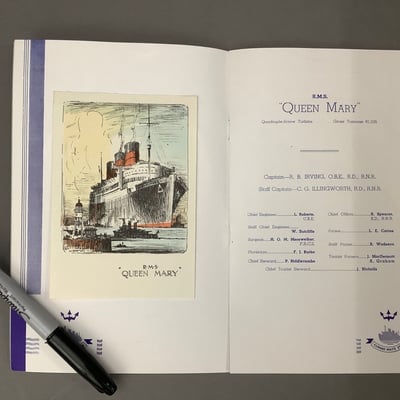 RMS Queen Mary Original Mounted Ship’s Clock and Brochures  - Image 9 of 11