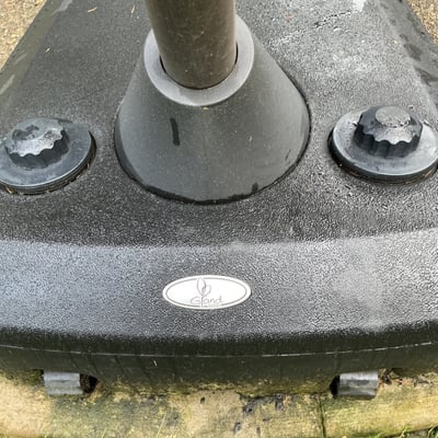 Large Red cantilever patio umbrella with base and protective sleeve - Image 6 of 6