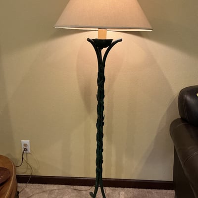 Green vine floor lamp with beige shade - Image 1 of 4
