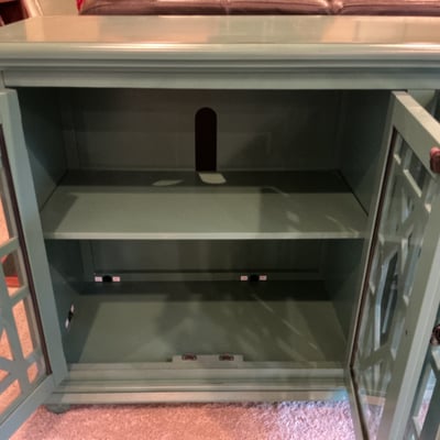 Teal-green lattice-door cabinet - Image 2 of 6