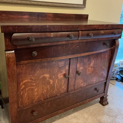 Antique dark wood sideboard with drawers and cabinets - Image 3 of 7