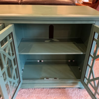 Teal-green lattice-door cabinet - Image 3 of 6