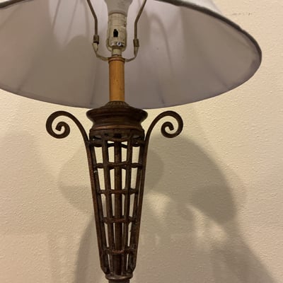 Floor lamp with decorative metal base and fabric shade - Image 6 of 6