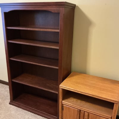 Wooden bookshelf and cabinet - Image 1 of 5