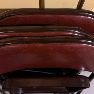 Stacked folding chairs with brown vinyl upholstery - Image 4 of 6