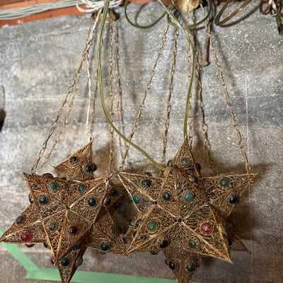 Syrian brass lantern with glass bead accents - Image 2 of 5