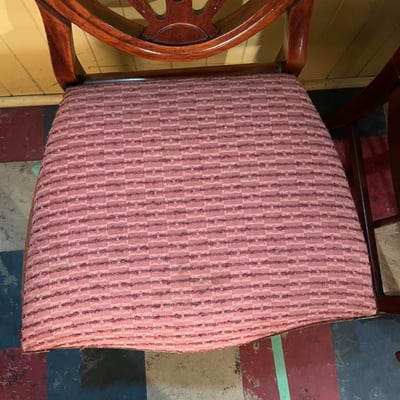 Four carved wooden dining chairs with rose upholstery - Image 5 of 12