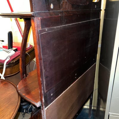 Antique Victorian mahogany etagere 3-tier shelf with beveled mirror and curved legs - Image 12 of 12