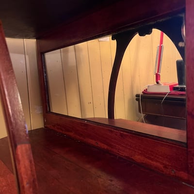 Antique Victorian mahogany etagere 3-tier shelf with beveled mirror and curved legs - Image 6 of 12