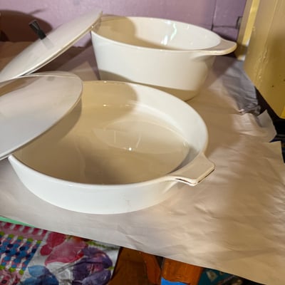 Vintage MCM Mid-Century White Corning Ware Buffet Server Set with Lids - Image 3 of 20