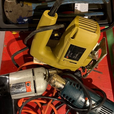 Black & Decker power tools collection (drill, jig saw, grinder/rotary tool) - Image 1 of 5