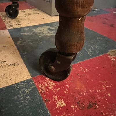 Vintage wooden rolling tea bar cart drop leaf side table w drawer tray - Image 15 of 15