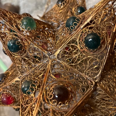 Syrian brass lantern with glass bead accents - Image 3 of 5