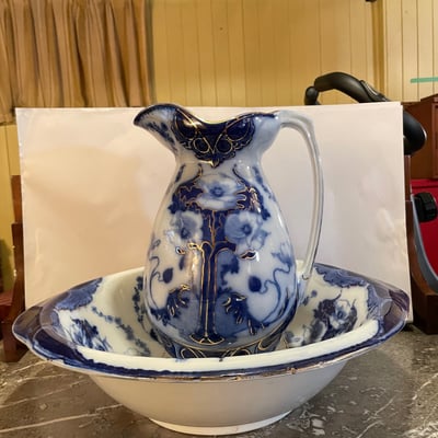 Antique Wash Jug & Basin w Gilt by Woods & Sons England - Image 1 of 13